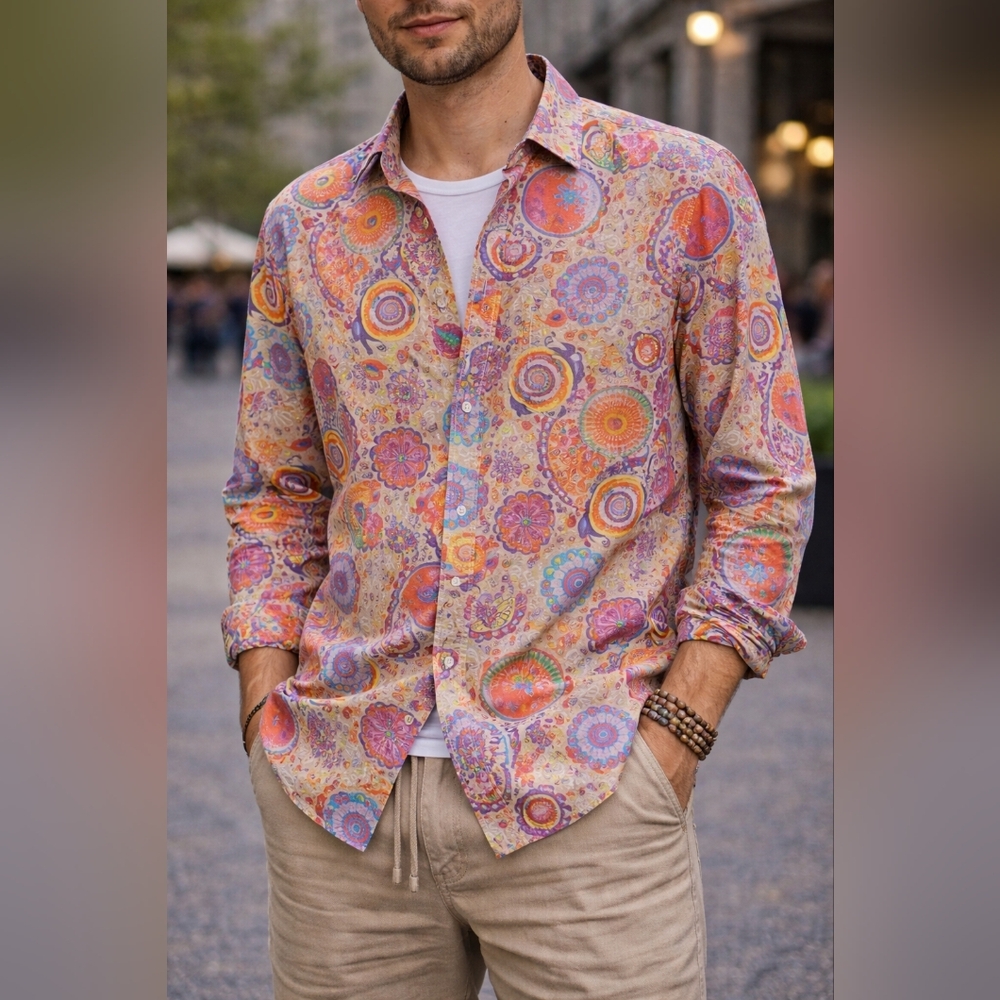 Colorful Psychedelic Print Button-Down Shirt | Unbranded | Size L
